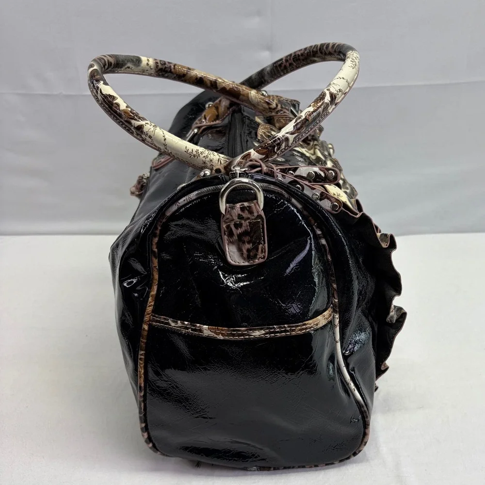 Y2K Satchel Bag Womens Large Leopard Floral Patent Ruffles Studded McBling Bratz